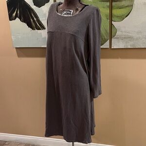 Muji Womens Long-Sleeve Grey /kaki cotton Midi Dress Size M/L comfy Minimalist